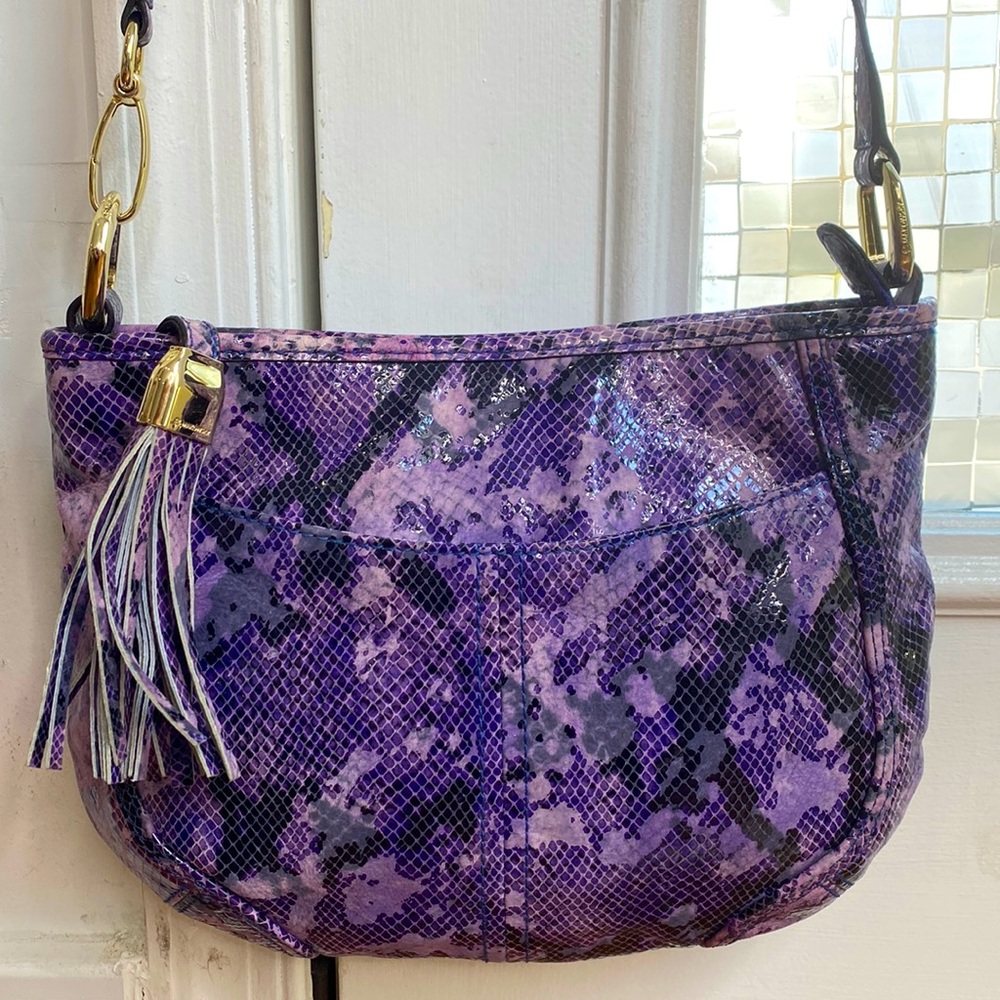 💕 B. Makowsky purple black snakeskin leather crossbody bag 💕 - Picture 1 of 14